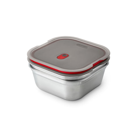 Black+Blum Steel Food Box Square - Meal prep - 195x189x77mm - Grijs/Rood
