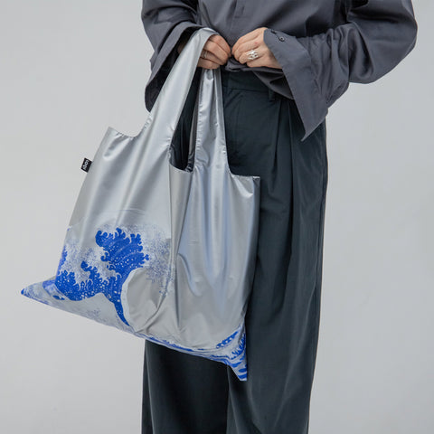 LOQI Bag Large - The Great Wave Silver Metallic