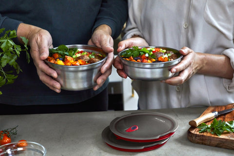 Black+Blum Steel food Bowl Small - Meal prep - Ø170mm - H 59mm - Grijs/Rood
