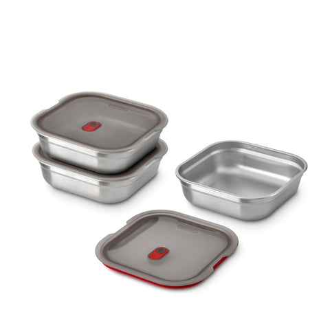 Black+Blum Steel Food Box Square - Meal prep - 195x189x58mm - Grijs/Rood