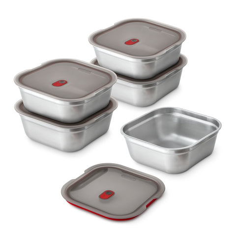 Black+Blum Steel Food Box Square - Meal prep - 195x189x77mm - Grijs/Rood