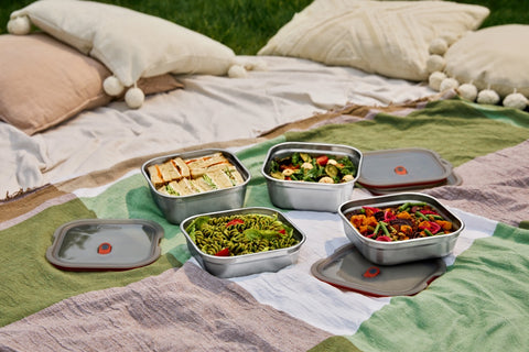 Black+Blum Steel Food Box Square - Meal prep - 195x189x58mm - Grijs/Rood