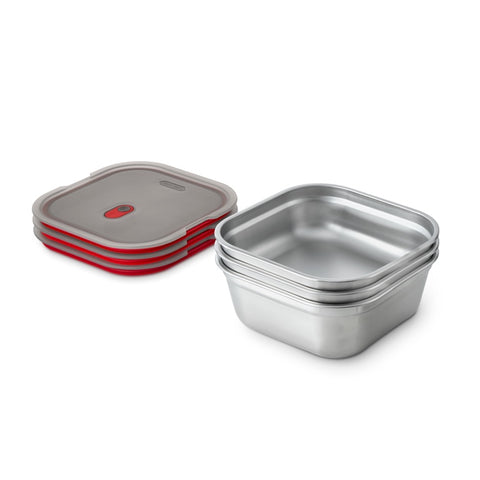 Black+Blum Steel Food Box Square - Meal prep - 195x189x77mm - Grijs/Rood