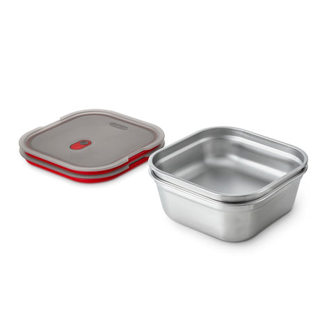 Black+Blum Steel Food Box Square - Meal prep - 195x189x77mm - Grijs/Rood