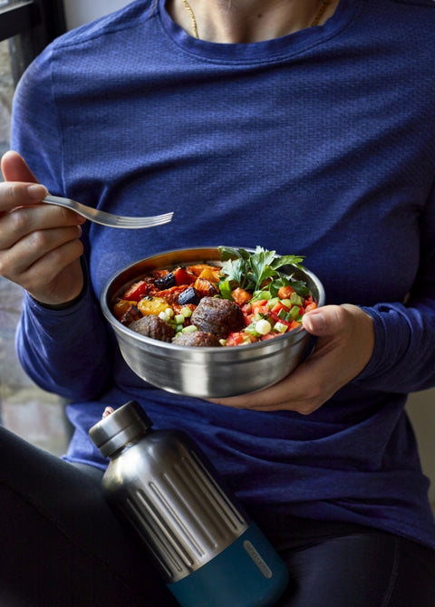 Black+Blum Steel Food Bowl Large - Meal prep - Ø170mm - H 81mm - Grijs/Rood