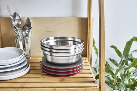 Black+Blum Steel food Bowl Small - Meal prep - Ø170mm - H 59mm - Grijs/Rood