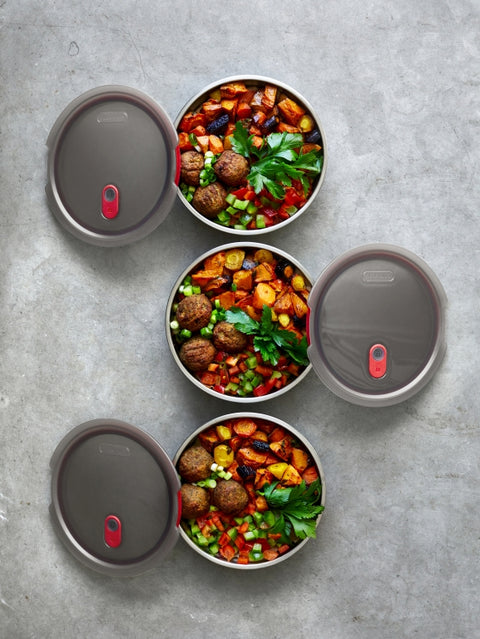 Black+Blum Steel Food Bowl Large - Meal prep - Ø170mm - H 81mm - Grijs/Rood