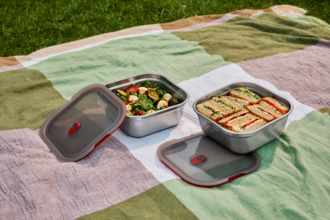 Black+Blum Steel Food Box Square - Meal prep - 195x189x77mm - Grijs/Rood