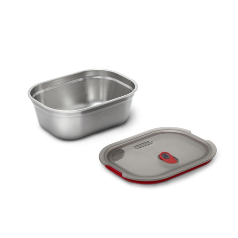 Black+Blum Steel Food Box Medium - Meal prep - 190x143x73mm - Grijs/Rood