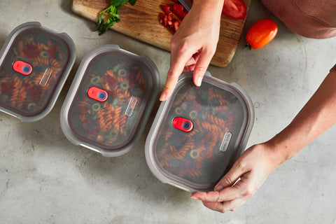 Black+Blum Steel Food Box Medium - Meal prep - 190x143x73mm - Grijs/Rood