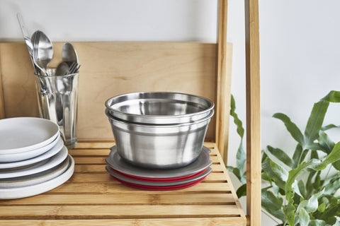 Black+Blum Steel Food Bowl Large - Meal prep - Ø170mm - H 81mm - Grijs/Rood