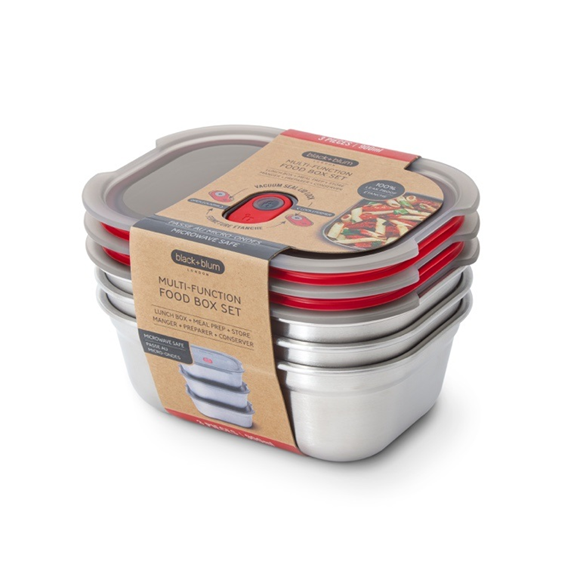 Product image 1 of Black+Blum RVS Lunchbox Medium set van 3 - Grijs/Rood