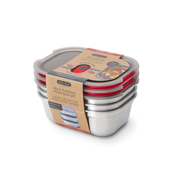 Product image 1 of Black+Blum RVS Lunchbox Small set van 3 - Grijs/Rood