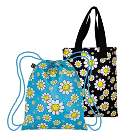 Afbeelding van LOQI Backpack Large - Flowers Black & Aquarius gerecycled