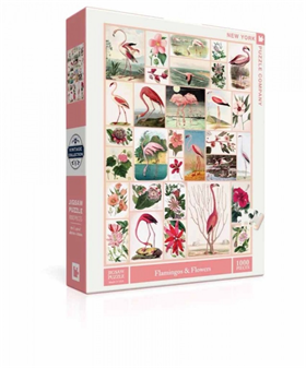 Afbeelding van New York Puzzle Company Puzzel Flamingos and Flowers - 1000 stukjes